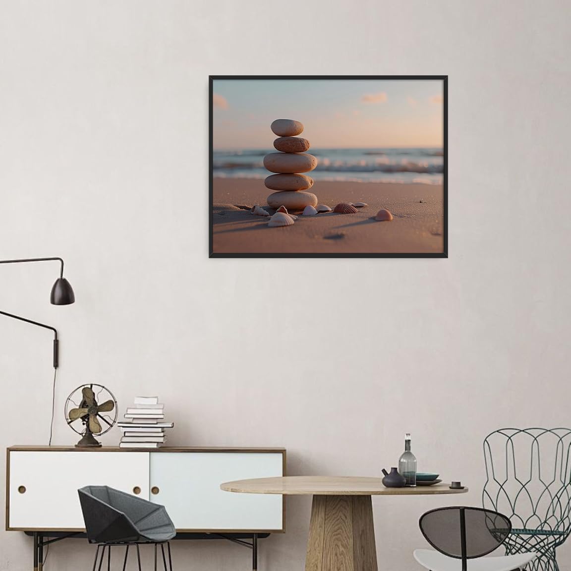 Zen Beach Stones and Shells Wall Art (Black Aluminum Frame-5 / 20"L x 30"W)