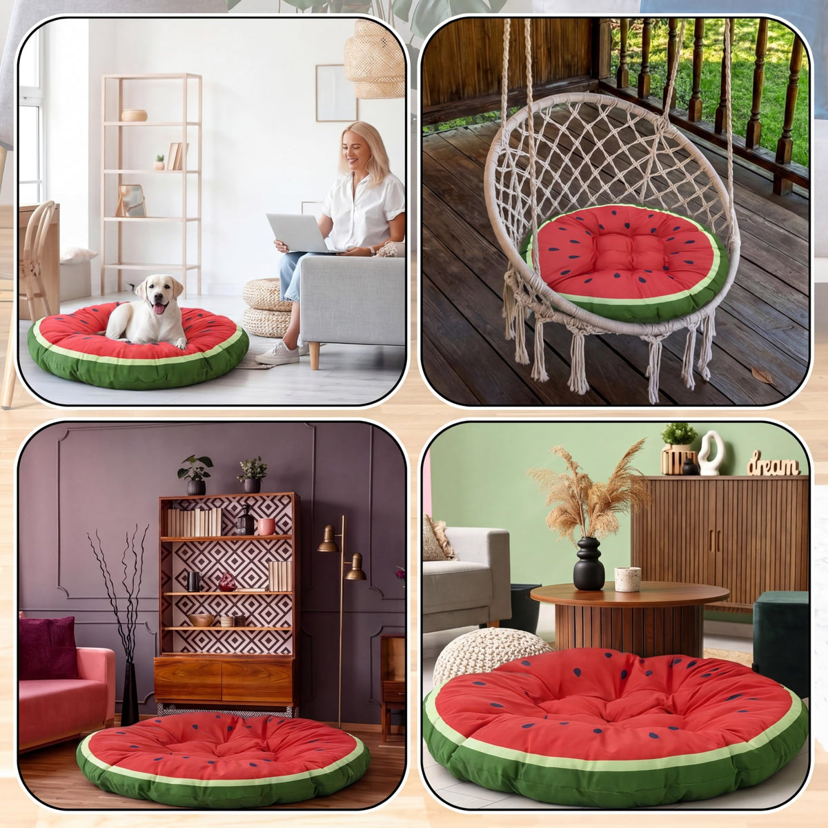 35" Watermelon Extra Large Floor Cushion Round Floor Pillow (Red / Watermelon)