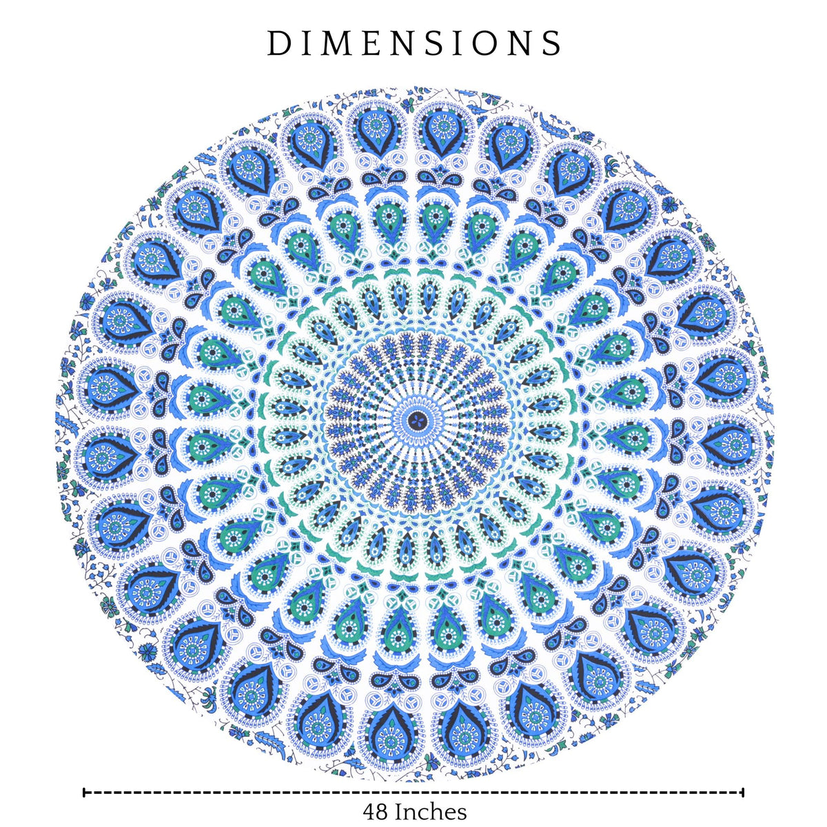 Ombre Mandala Tapestry 48 Inch Round Pure Cotton Table Cloth Hippie Decorative Trippy Tapestries Bohemian Boho Indian (Sky Blue / 48"L x 48"W)