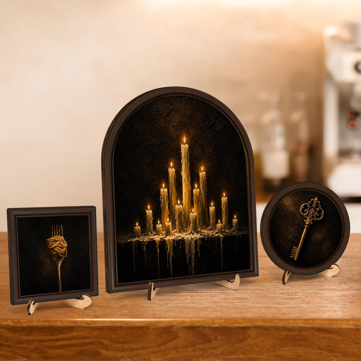 3 Pcs Gothic Candle Wall Art Sign Framed Vintage Still Life Decor (Dark-05)