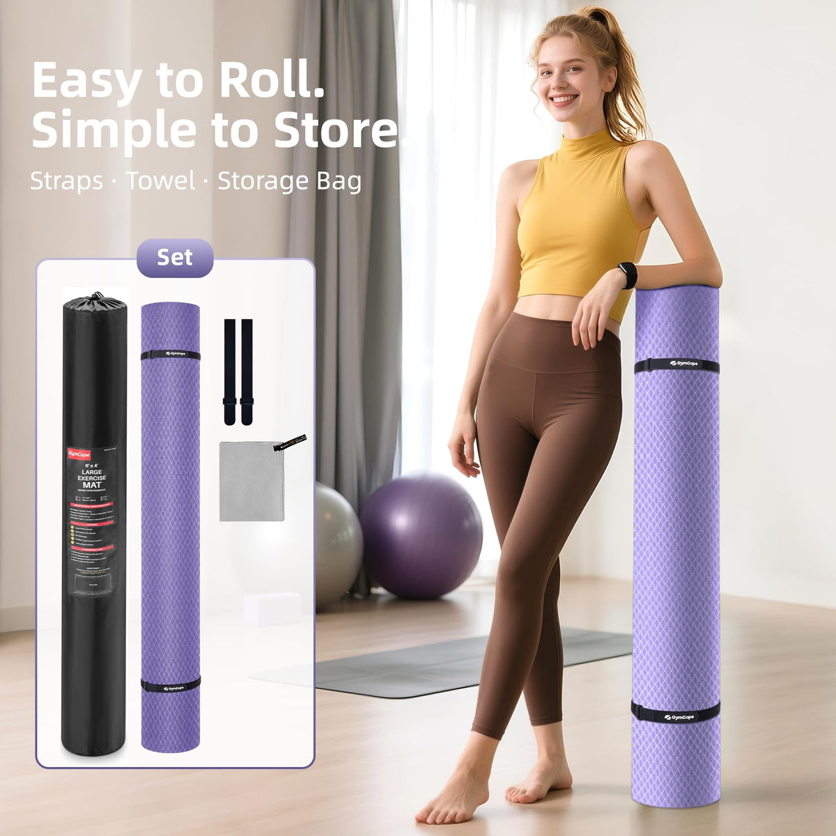 Extra Large Yoga Mat (72x48x1/4inch / Purple)