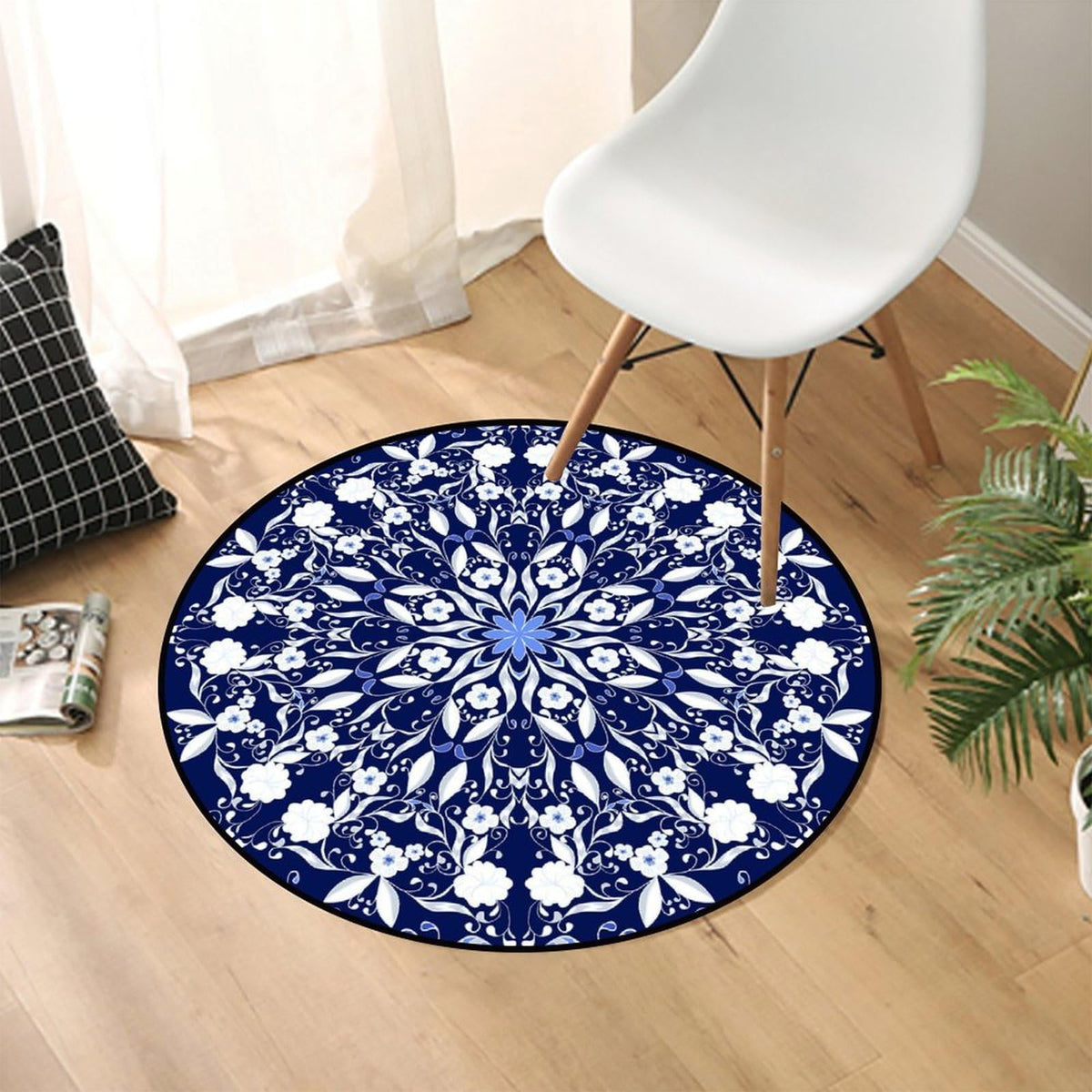 Round Area Rugs 2 FT Washable Non Slip Circle Rug (Navy Blue Bohemian / 2' (Round))