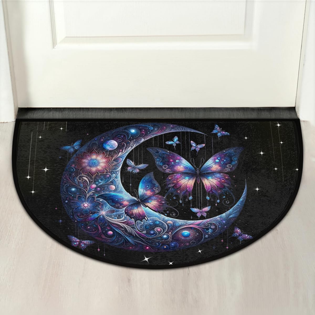 Butterfly Moon Half Round Door Mat Non Slip Half Circle Rugs (A:a-color 8)