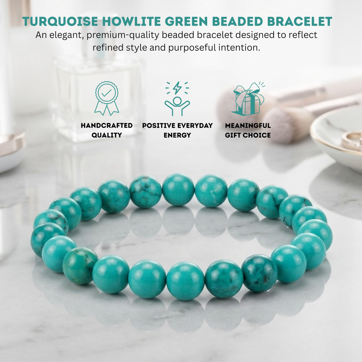 Turquoise Howlite Green 8mm Beaded Bracelet (Turquoise Howlite Green / Small)