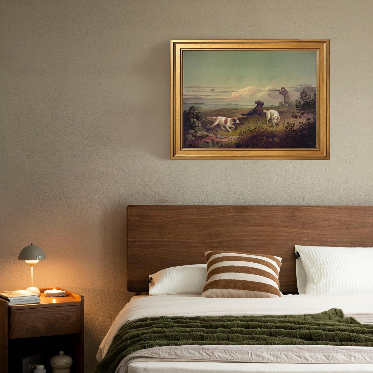 Framed Vintage Quail Hunting Landscape Wall Art Canvas Print Antique Americana Bird Wildlife Painting Hunt Poster Artwork Rustic Countryside Nature Picture Office Study Cabin Decor 16x20inch Gold (16"L x 20"W / Style-1 Retro Gold Frame)