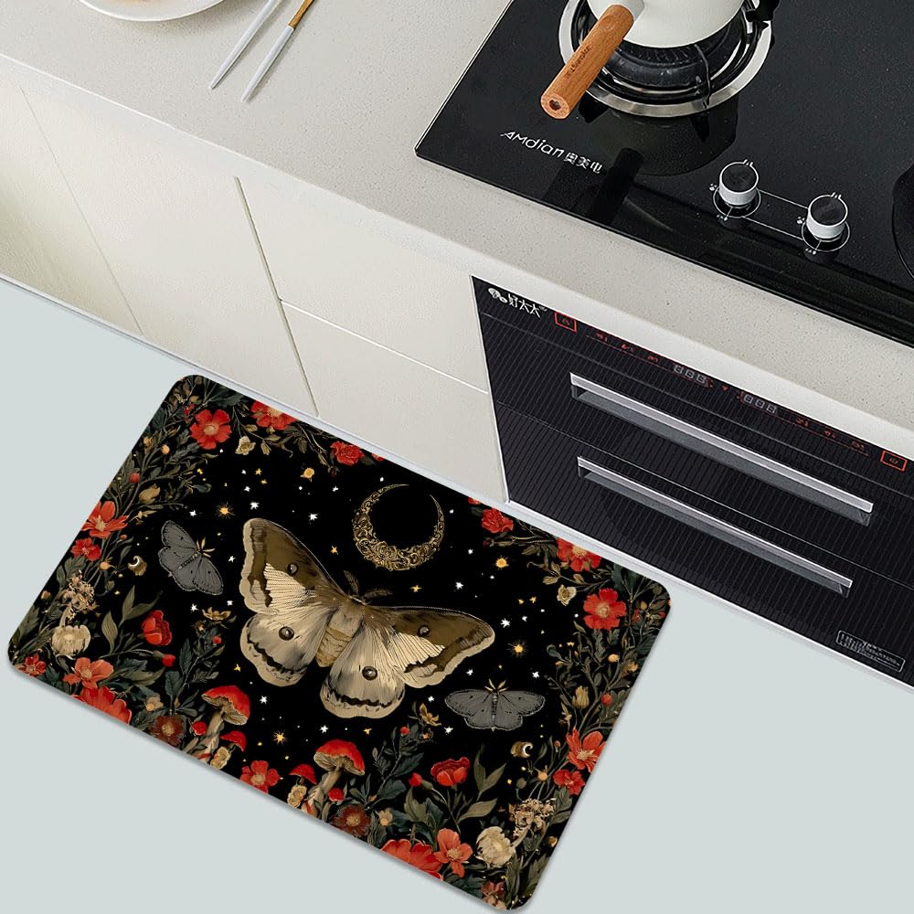 Bath Mat Bathroom Rug (Moth Moon Mushrooms Flowers / 20 x 31 inches)