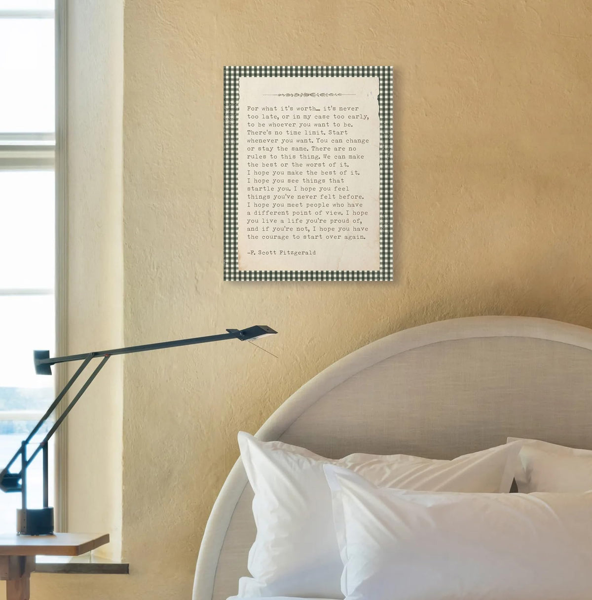Inspirational Book Quote Wall Art Decor 11x14 Inches (Literary Green Gingham)