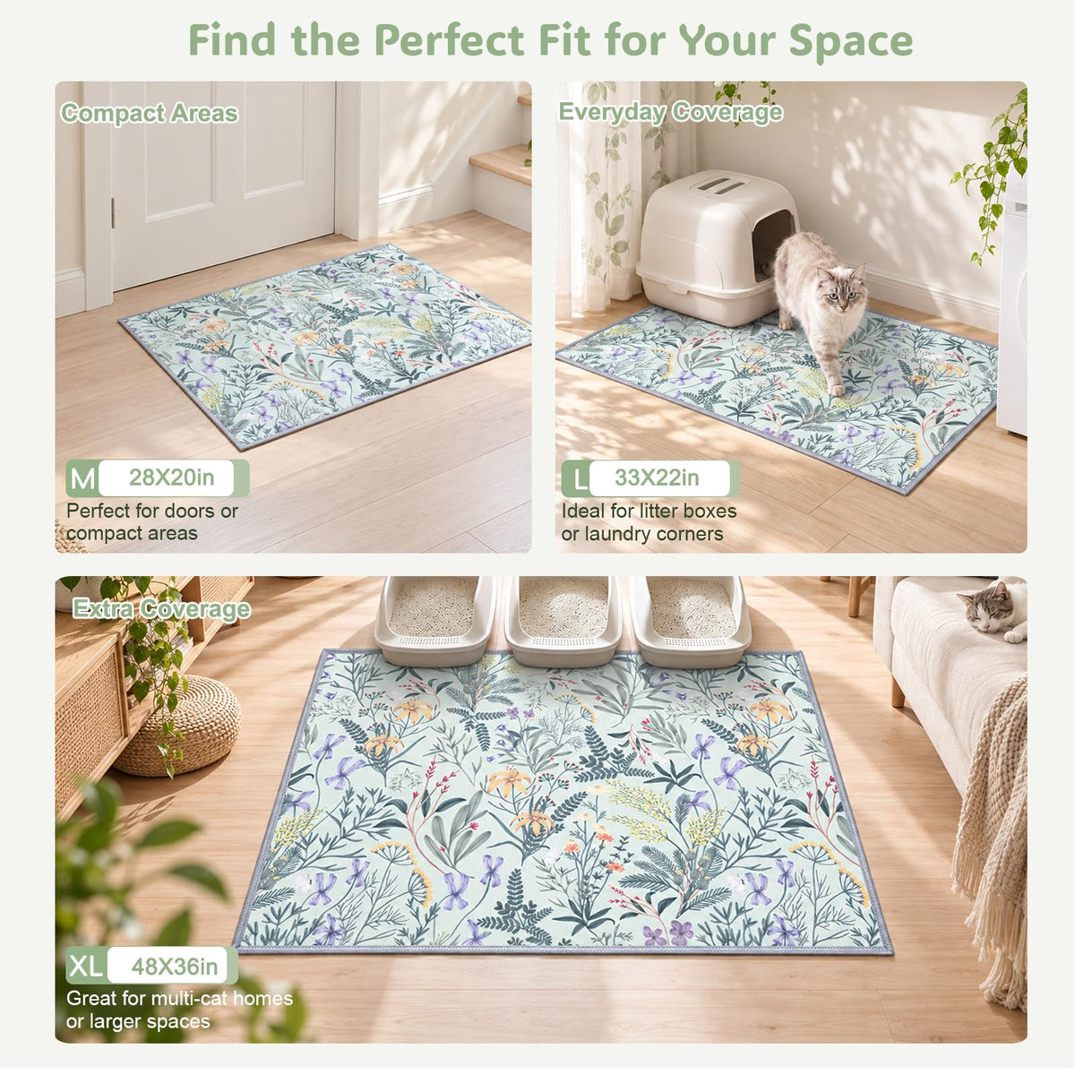 Cat Litter Mat (Green Leaves / L(33x22in))