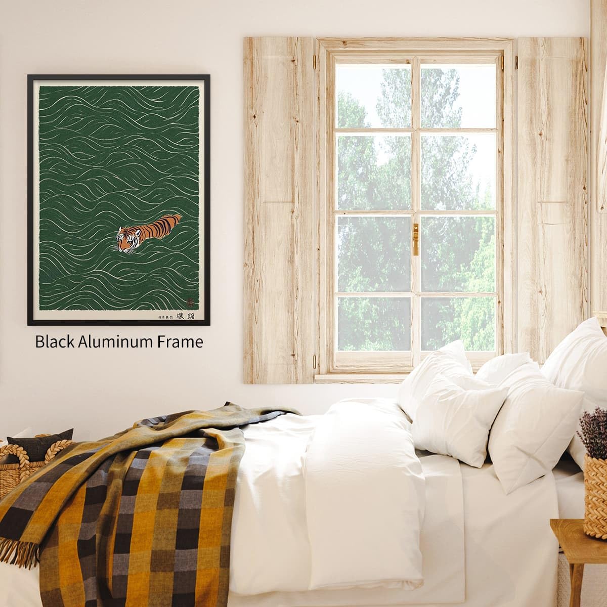 Black Framed Vintage Japanese Tiger Swimming Prints 20x30in Ukiyo (Black Framed / Japanese Art 004 / 30"L x 20"W)