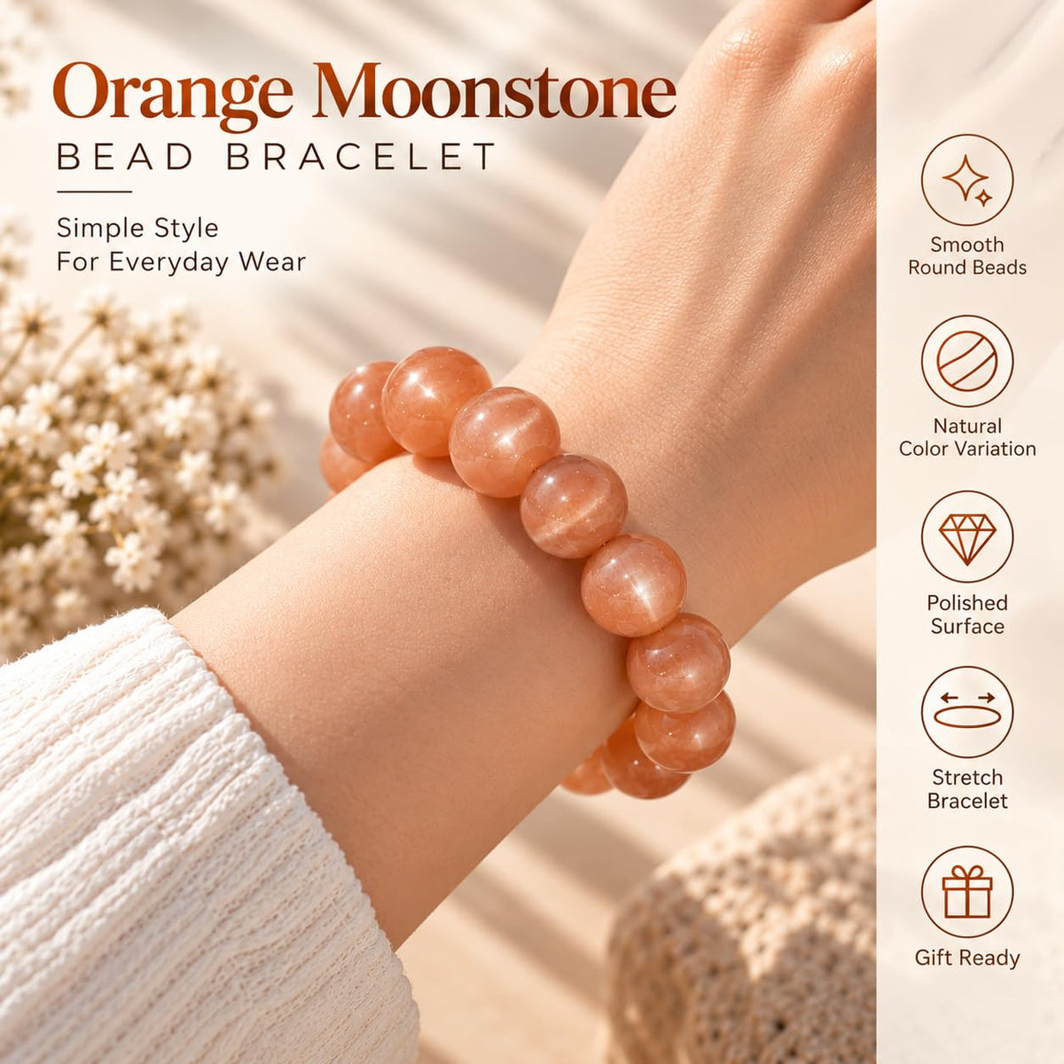 16MM Sunstone Bracelet for Women Men (16MM Sunstone Bracelet)