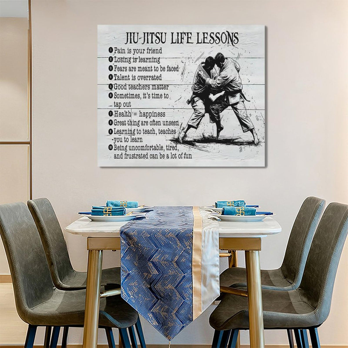 Jiu Jitsu Wall Art Jujitsu Life Lessons Pictures Wall Decor Judo Canvas Prints Martial Decorations Painting Framed Artwork Office Home Decor For Gym Martial Arts Hall Bedroom Living Room 24"x20" (Jujitsu / 20L" x 24W")