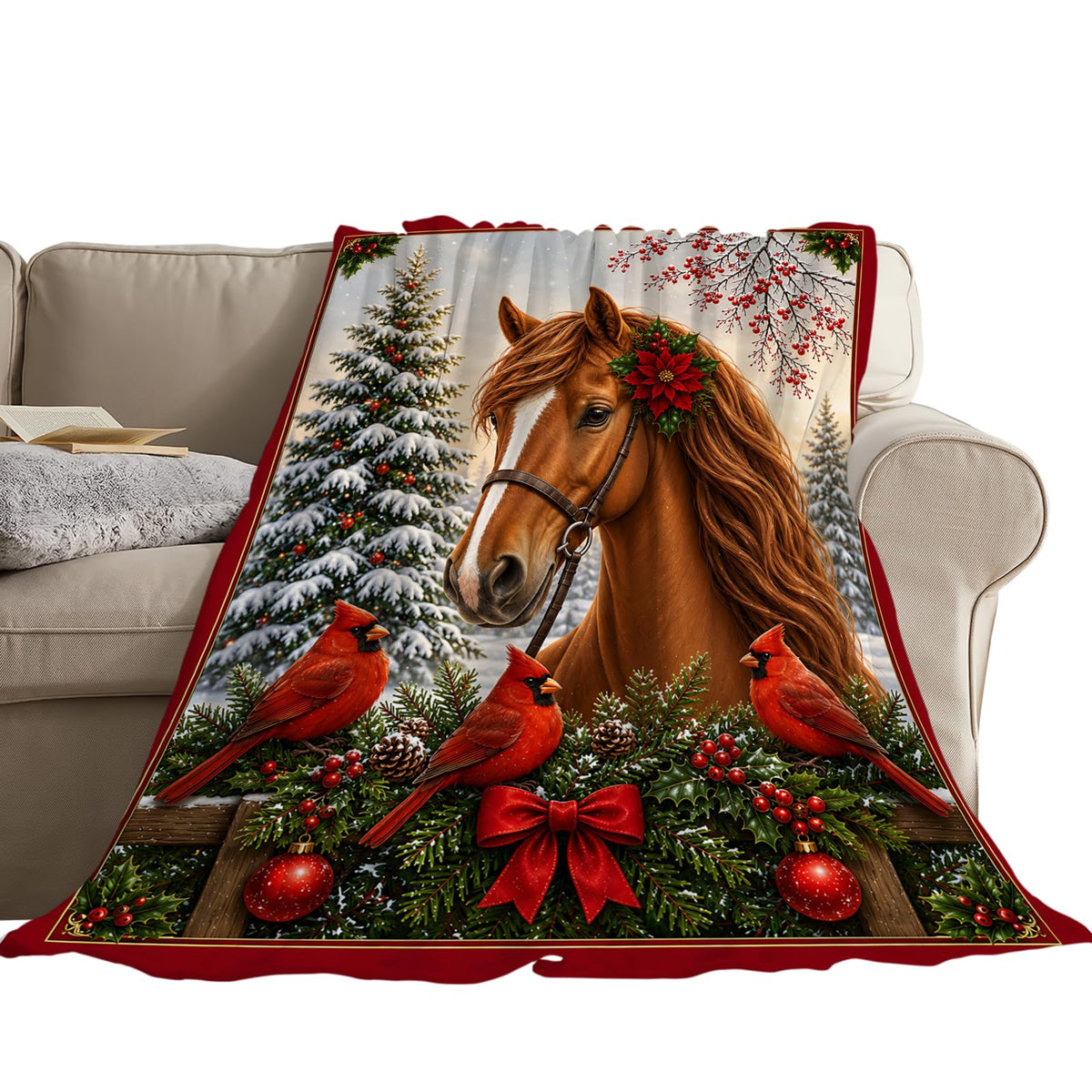 Christmas Horse Blanket (60"x80" / Horses and Cardinals)