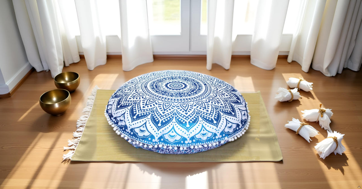 ICC 32" Blue Mandala Floor Pillow Cushion Cover Seating Throw Cover Hippie Decorative Bohemian Ottoman Poufs Cover (Blue)