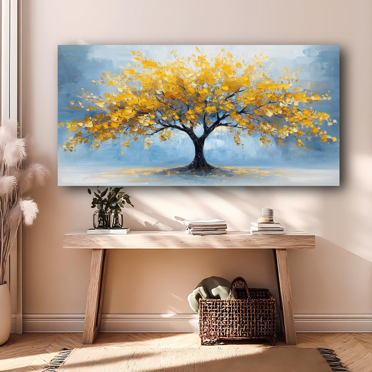 Wall Art 40x20 Inch Yellow Tree of Life Canvas Print (40"L x 20"W / Abstract Yellow Tree of Life)