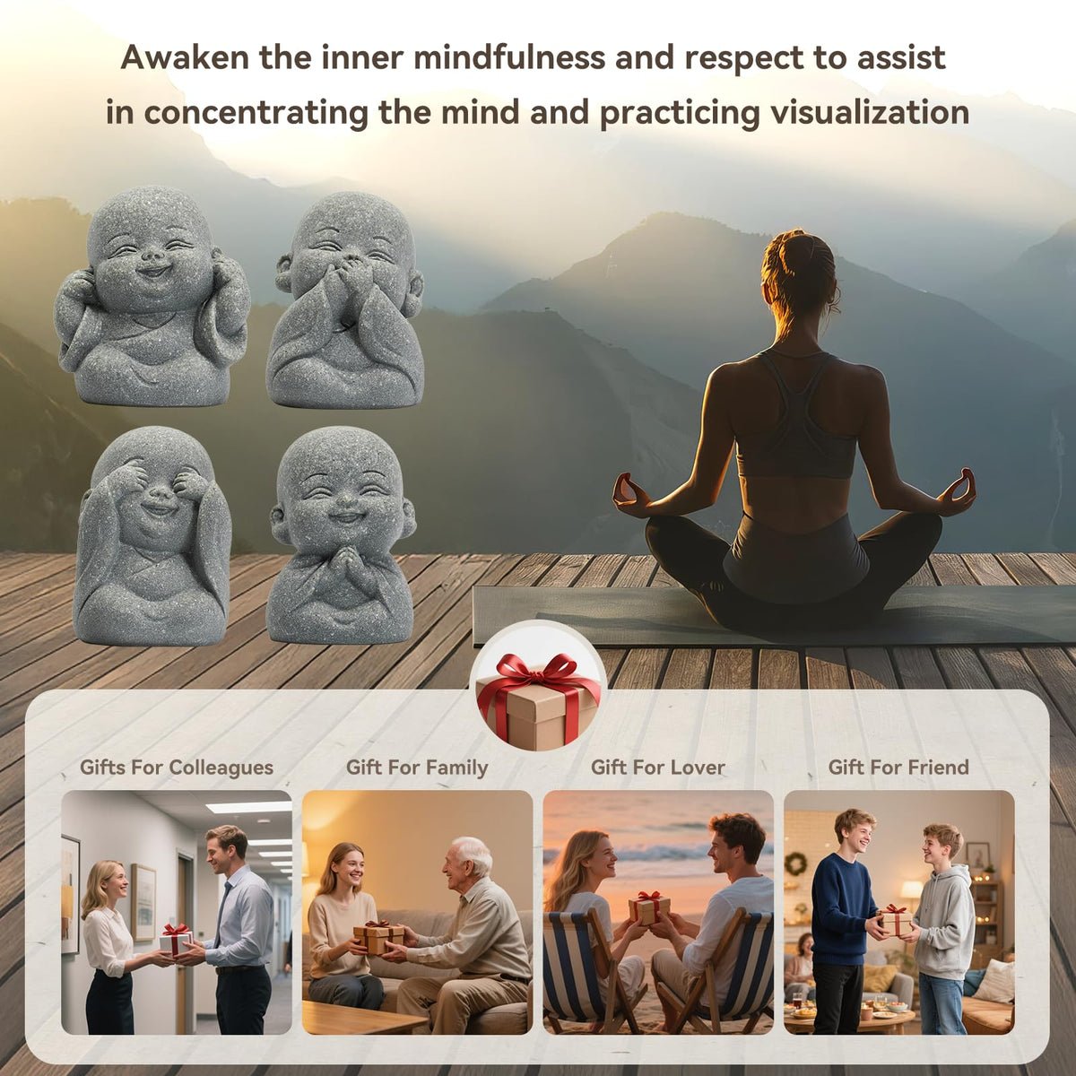 4Pcs Mini Monk Buddha Statues (Mini Monk Buddha Statue)