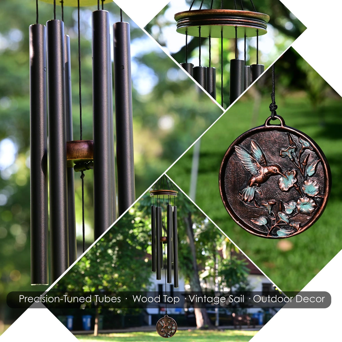 Vintage Wind Chimes for Outside Deep Tone (34" Hummingbird - A)
