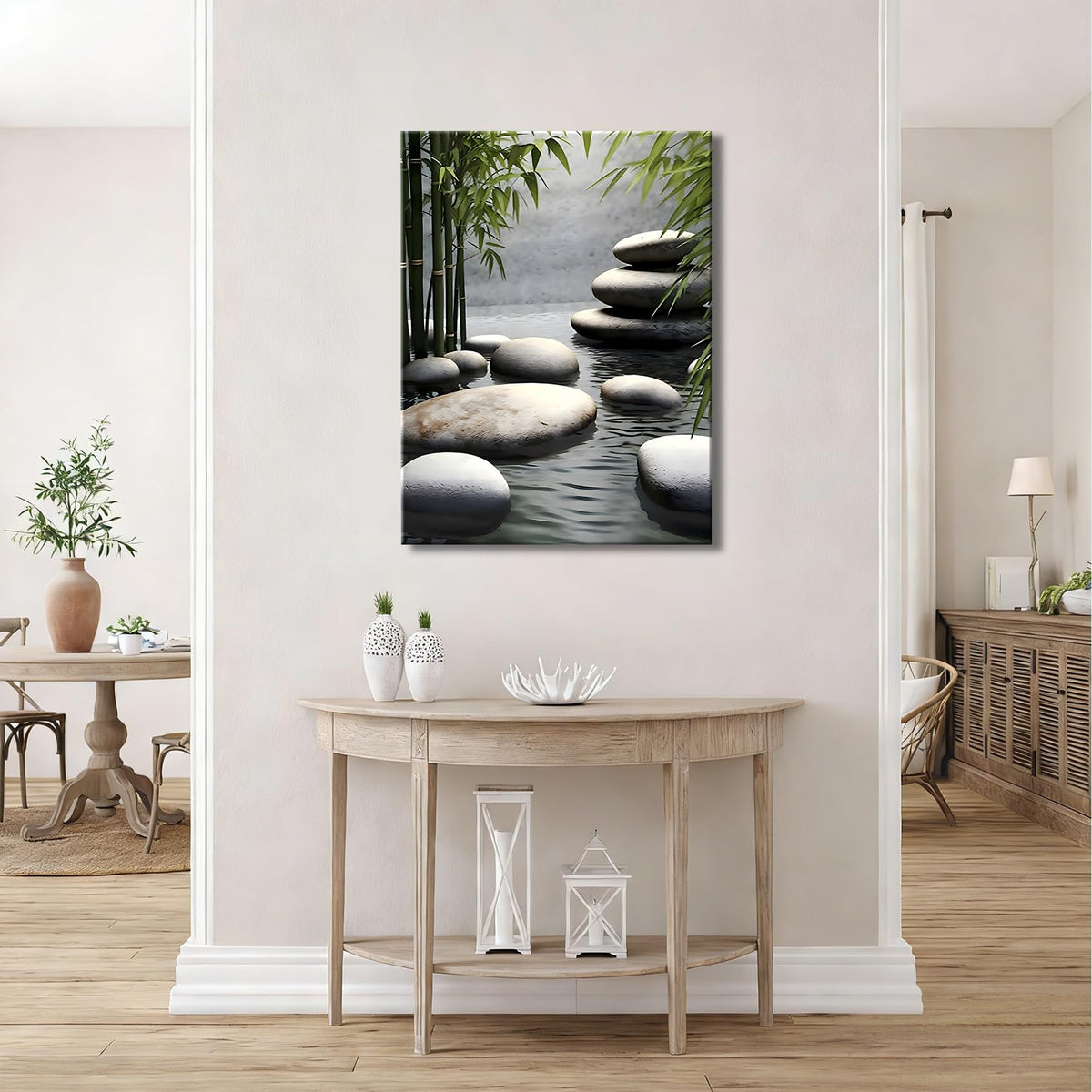 Framed Zen Bamboo Canvas Wall Art for Bathroom Decor (Pictures16 / 12"L x 8"W)
