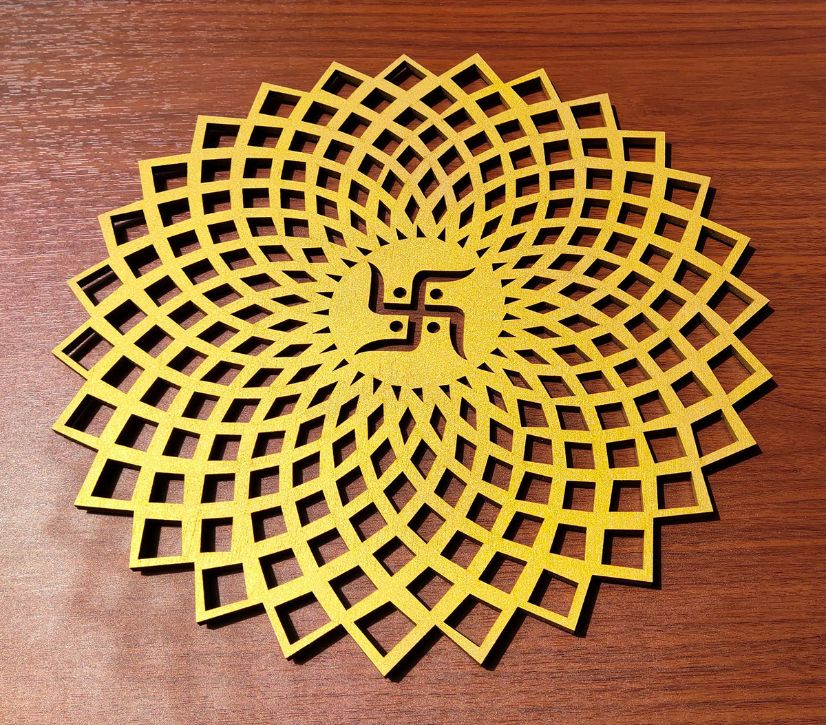 Golden Round Decorative Wall Art Mdf Wooden Chakra For Temple (GEOMETRY -Gold / 6"L x 6"W)