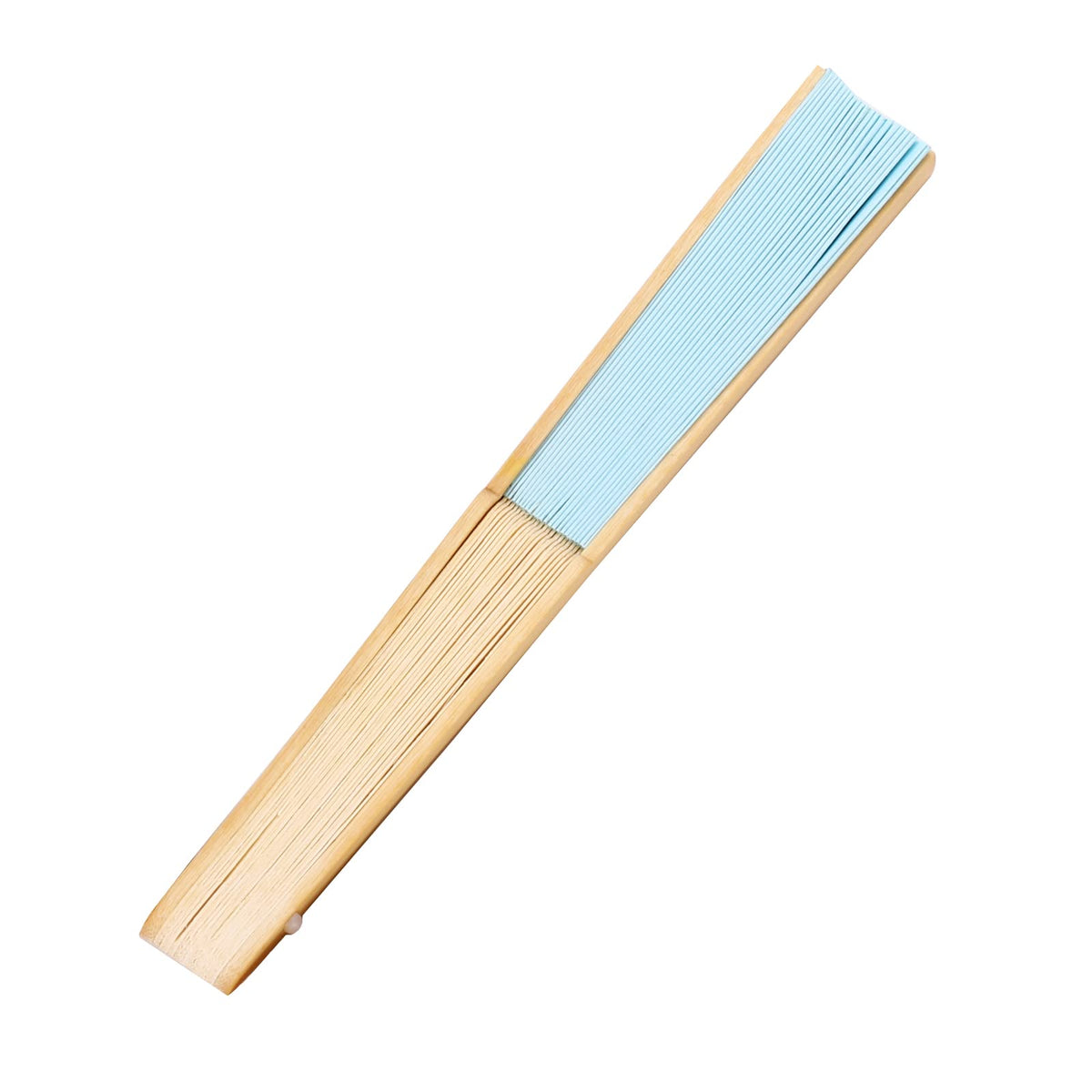 50pcs Paper Hand Fan with Organza Bags Bamboo Handheld Folding Fan DIY Decorative Wedding Party Favors (Light Blue)