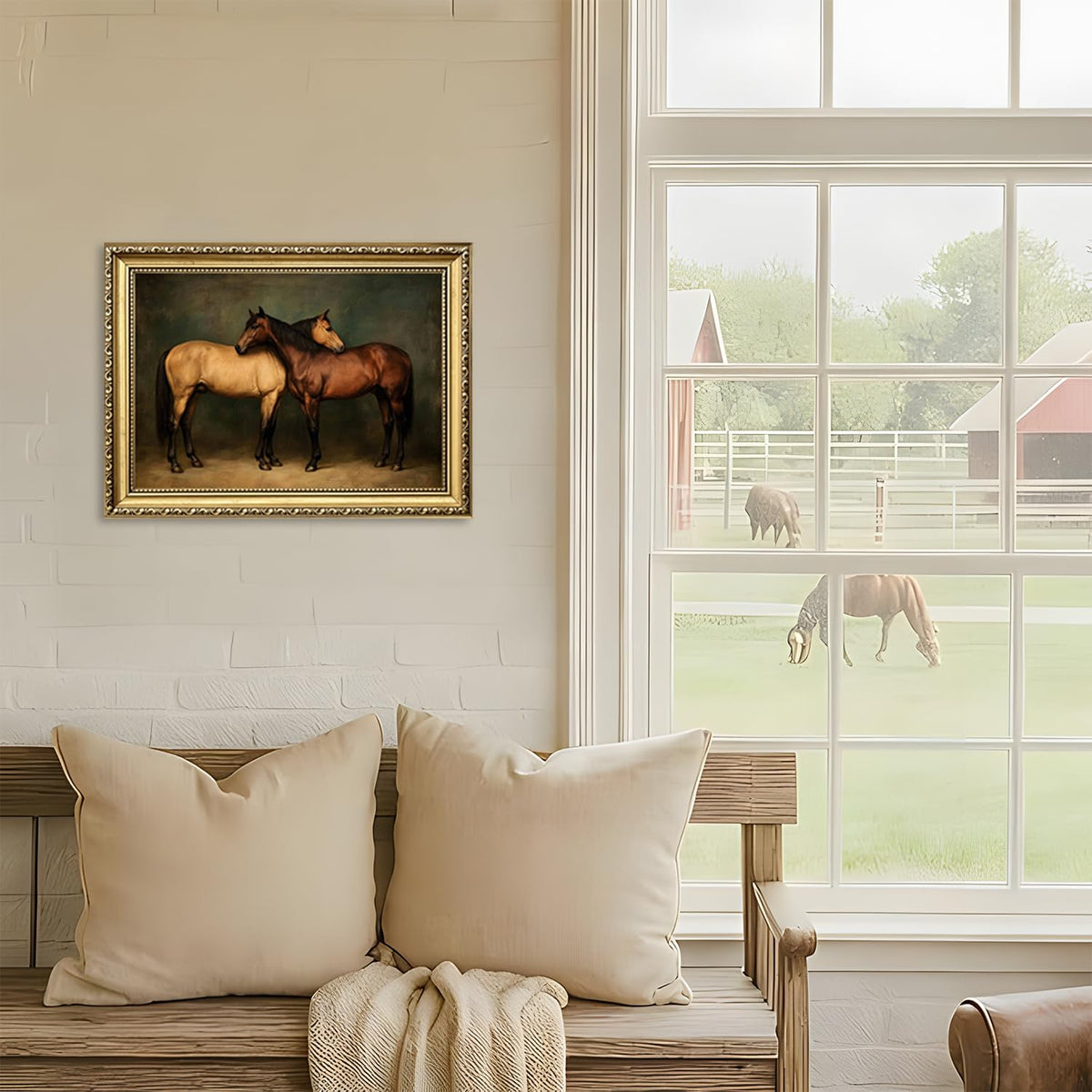 Gold Framed Vintage Horses Wall Art (Gold Framed-D / 24"L x 16"W)