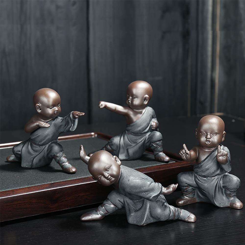 Miniature Buddha Figurine Ceramic Little Cute Buddha Statue Monk Figurine Creative Baby Crafts Dolls Ornaments Gift Chinese Delicate Ceramic Arts and Crafts kung fu Little Monks (Type 5)