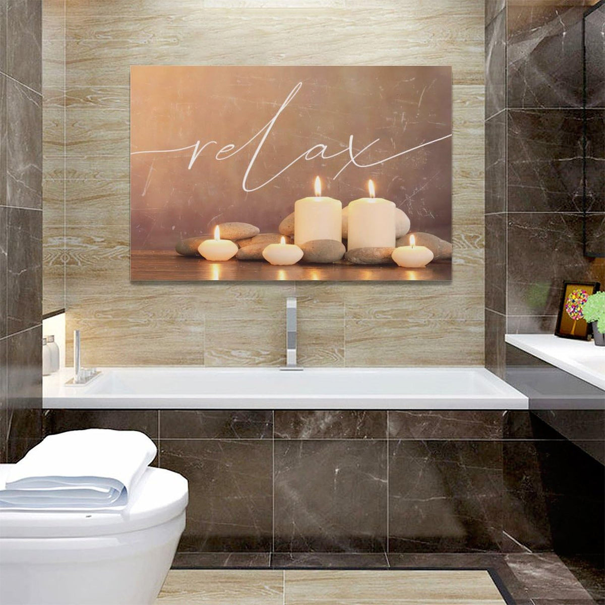 Zen Wall Art Zen Bathroom Decor Meditation Pictures Spa Canvas Posters Prints Calming Spiritual Stone Decorations Painting Artwork Office Home Yoga Decor For Bathroom Bedroom Living Room 24"x16" (Relax / 24L" x 16W")
