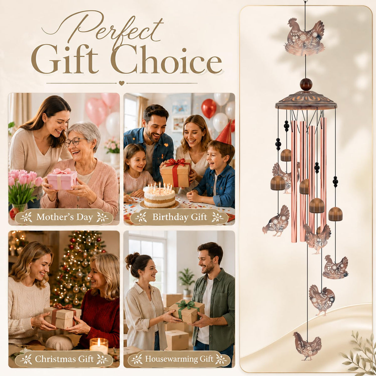 Chicken Wind Chimes for Outside (35"Chicken)
