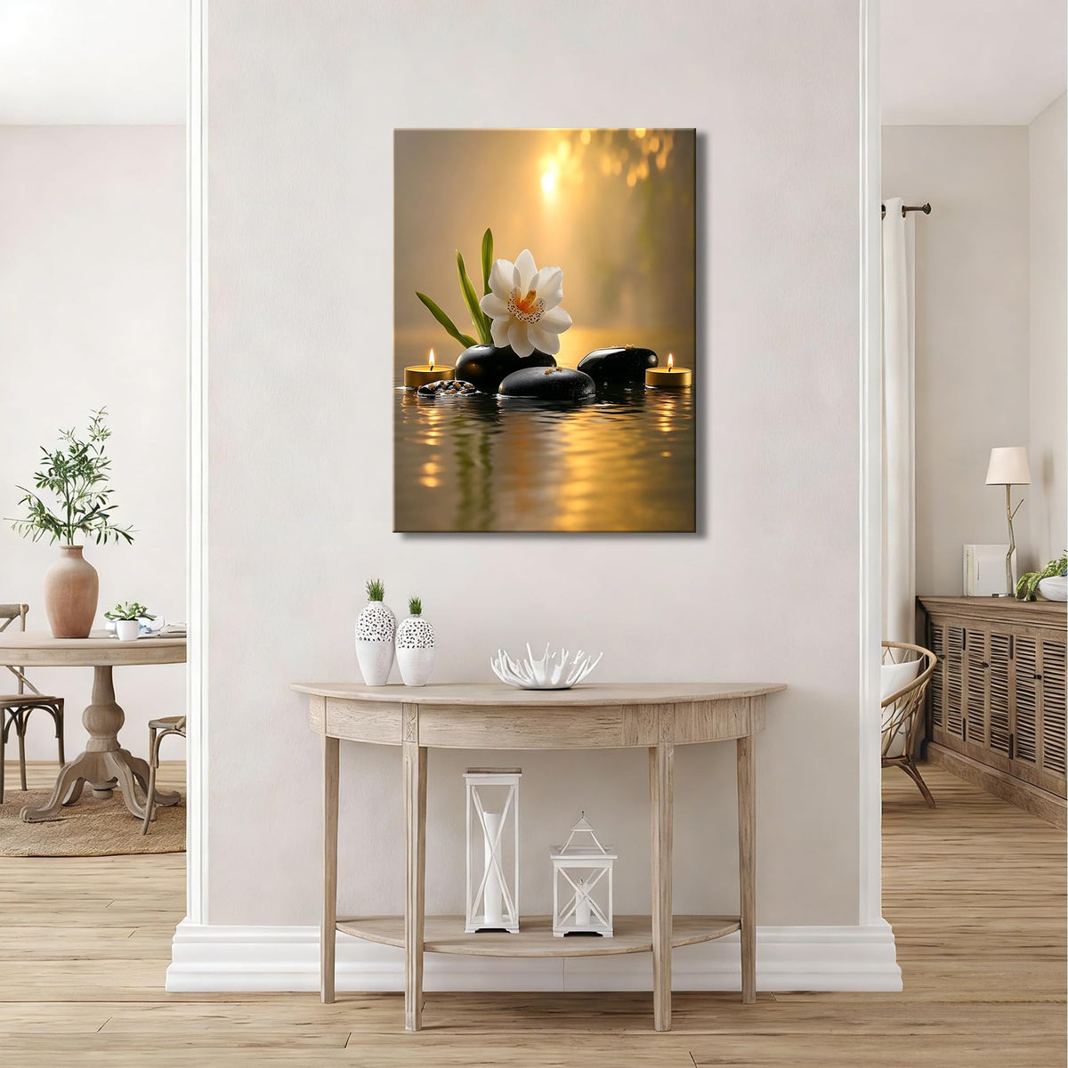 Framed Golden Light Black Pebble Floral Canvas Art (Pictures34 / 18"L x 12"W)