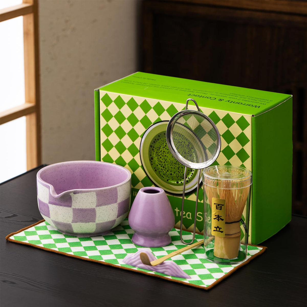 Premium 7 Piece matcha whisk set (Purple grid)