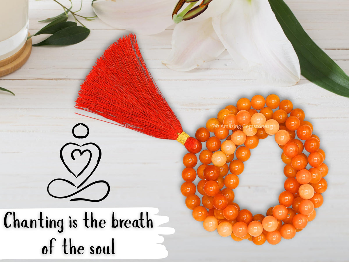 Red Aventurine Buddhist Prayer Beads Japa Mala with 108 Meditation Beads (Without Knots / Red Aventurine)