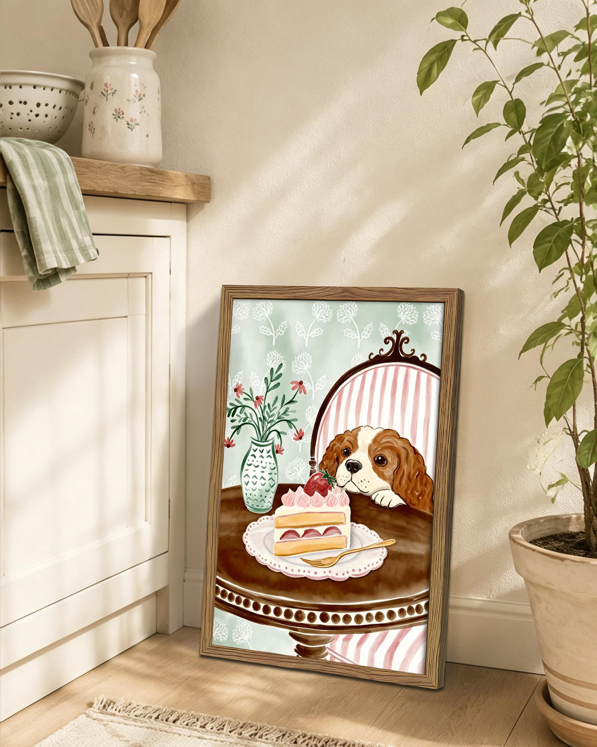 Cute Cavalier King Charles Spaniel Framed Canvas Wall Art (A-Dog / 24"L x 16"W)