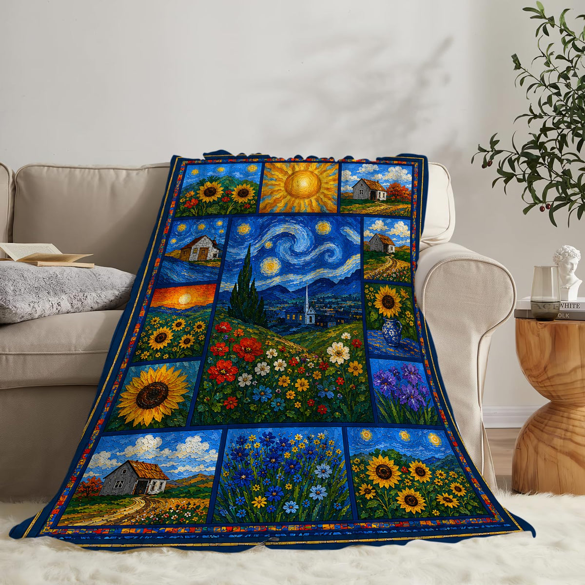 Sunflower Blanket (60"x80" / Starry Night Style)
