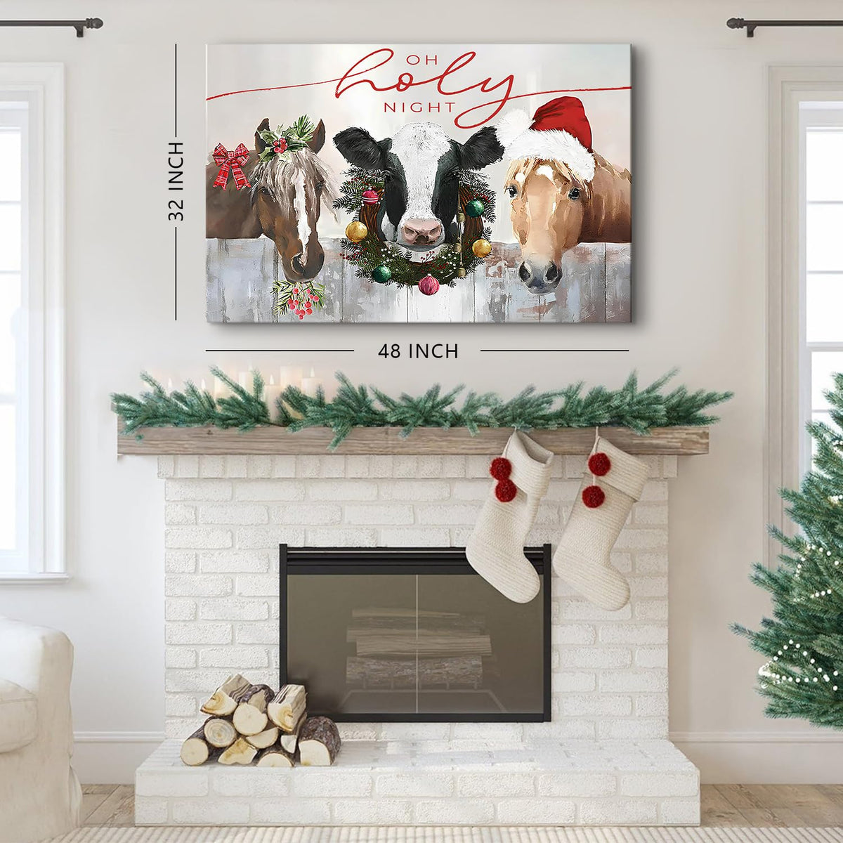 Farmhouse Animals Wall Art Cute Country Farm Horse Cow Canvas Prints Framed Artwork Christmas Accent Decoration for Bedroom Living Room Retro Abstract Barn Poster Xmas Holiday Party Home Decor 32x48 (48"L x 32"W / Vintage Cow)
