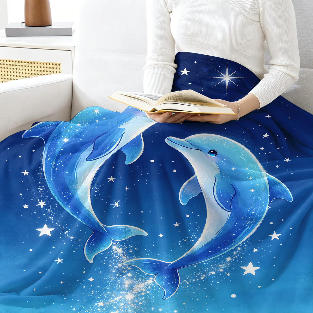Dolphin Throw Blanket Dreamy Marine Life Soft Cozy Plush Flannel 60"X80" (Dolphin / 60"X80")