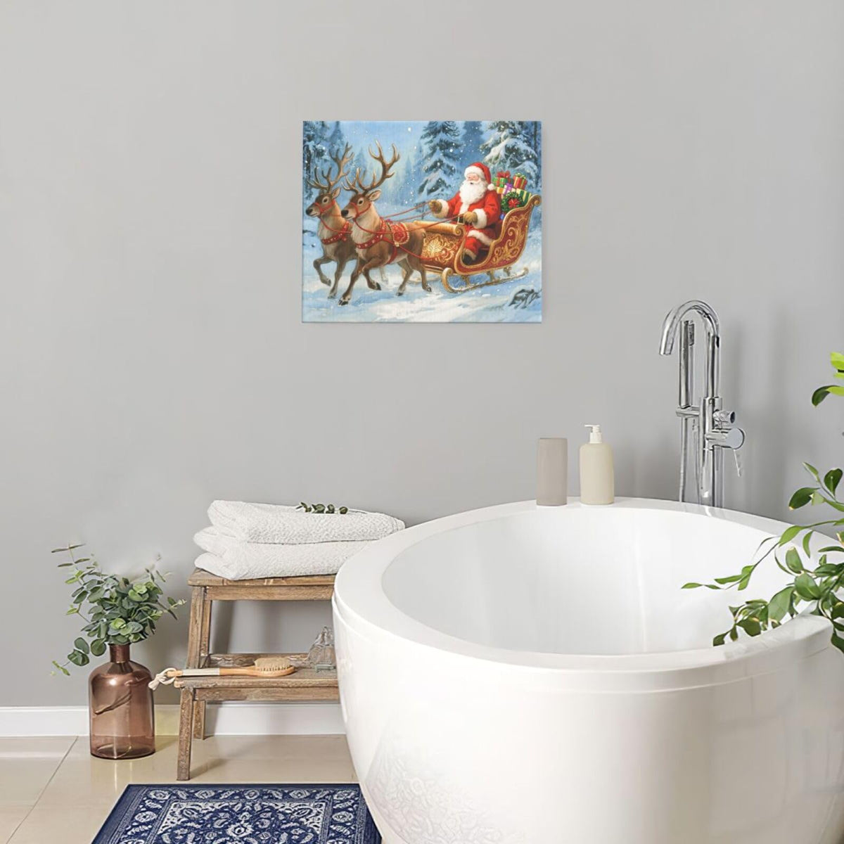 Santa Claus Christmas Wall Art Winter Santa Claus Reindeer Canvas Wall Decor Winter Christmas Pictures Painting Artwork Decoration Framed Gifts for Women Girl Bedroom Living Room Dining Office 20"x24" (Santa Claus / 24L"×20W")