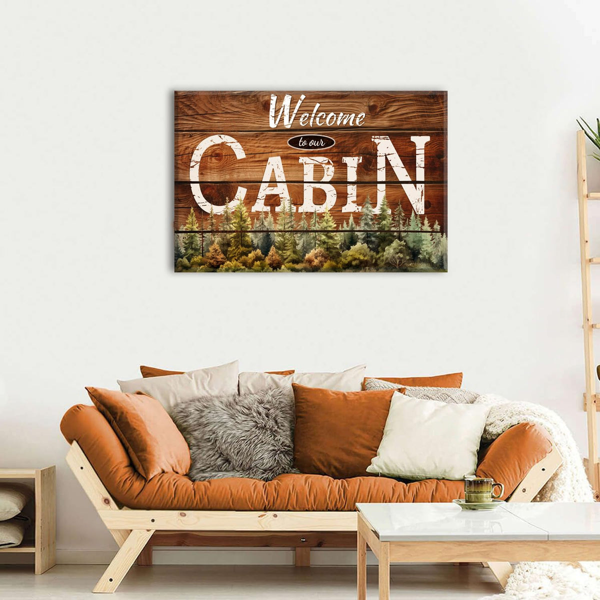 Cabin Wall Art Rustic Farmhouse Forest Wall Decor for Living Room Vintage Brown Wooden Grain Background Prints Welcome to our Cabin Picture Modern Artwork Bedroom Living Room Home Decorations 24x36" (36"L x 24"W / Cabin)
