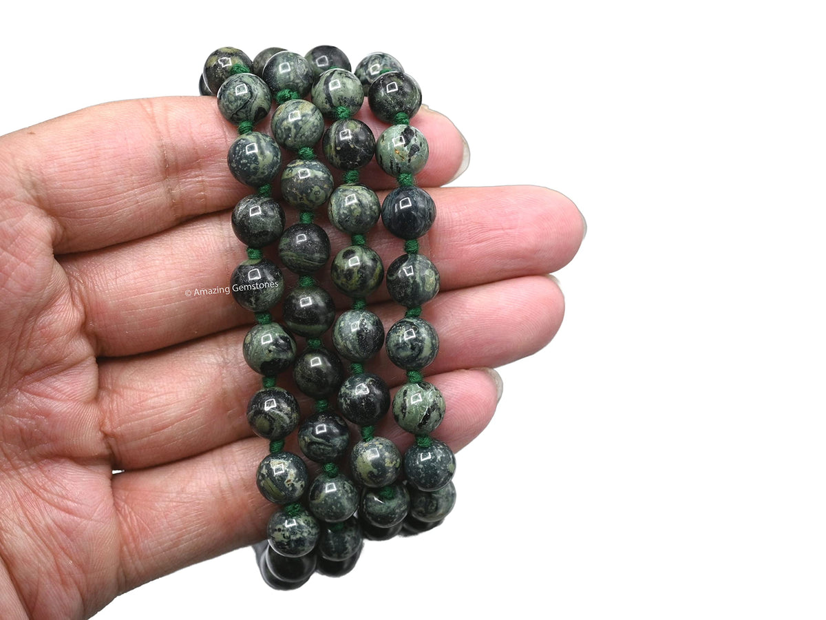 Kambaba Jasper Buddhist Prayer Beads Japa Mala with 108 Meditation Beads (Hand Knotted / Kambaba Jasper)