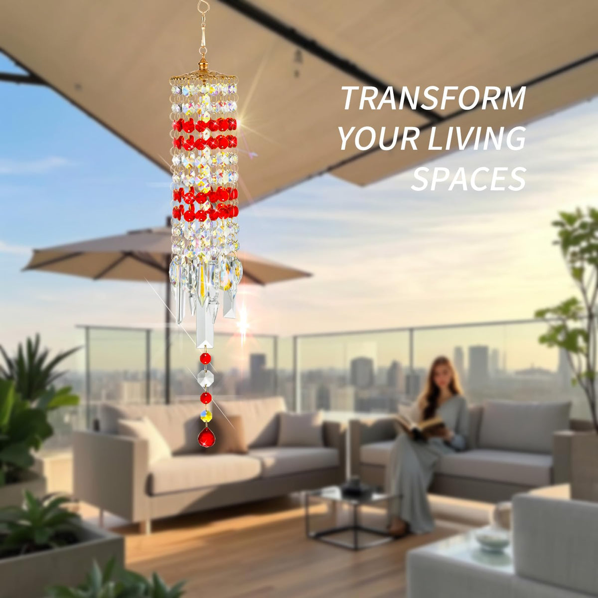 Crystal Wind Chimes Rainbow Suncatcher for Window (Red)