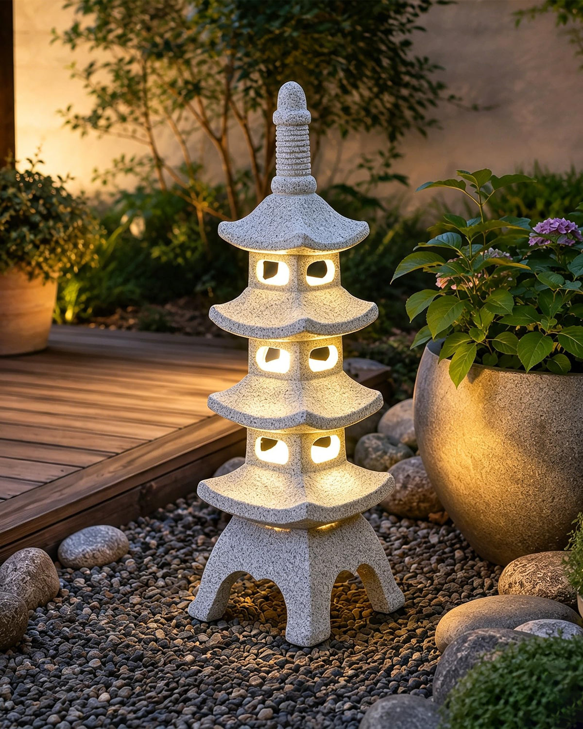 Solar Pagoda Garden Statues (40cm Gray)