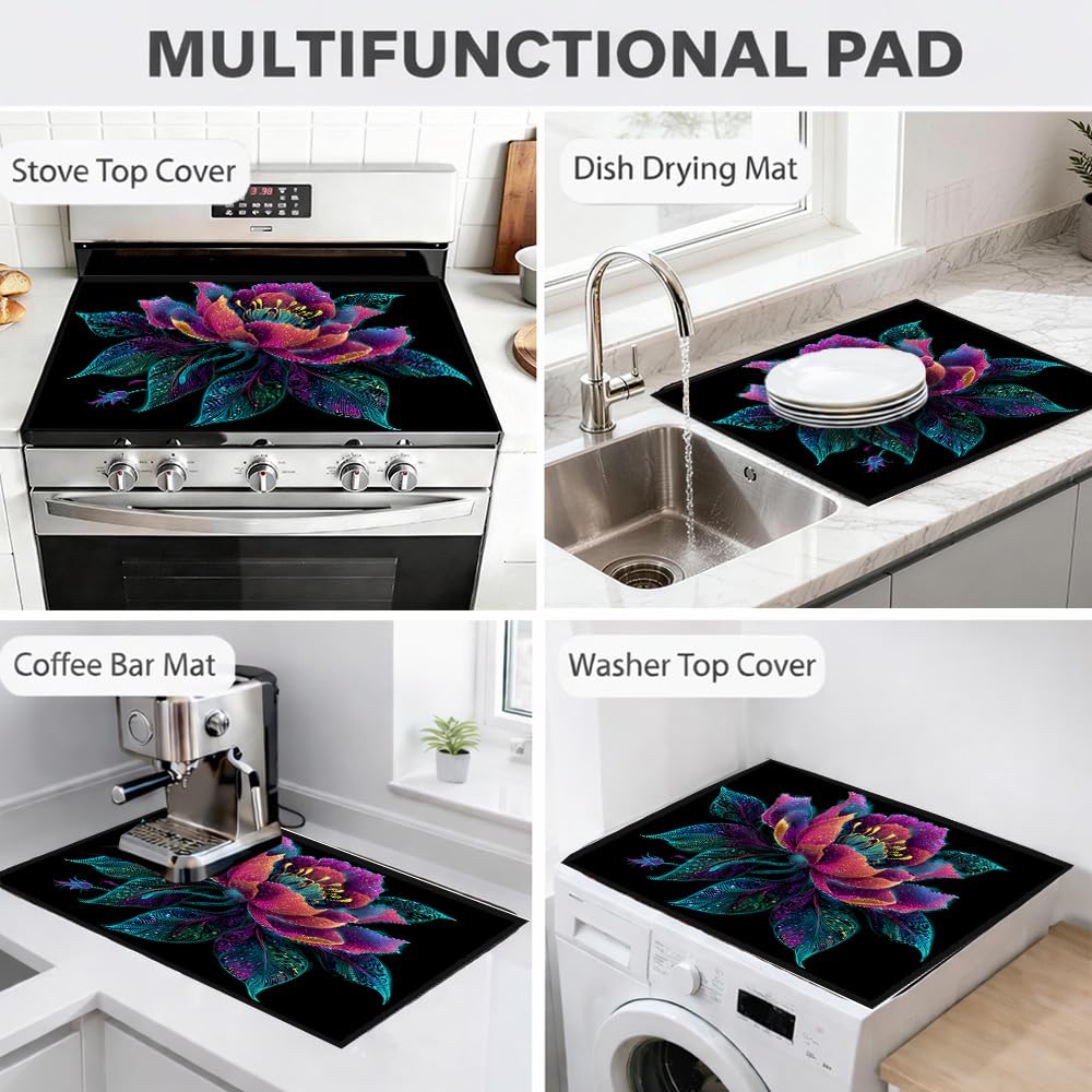 Boho Floral Stove Top Cover 28x20 Inch Glass Stove Cover (Colorful1646)