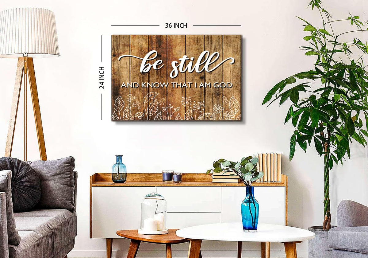 Farmhouse Be Still and Know That I Am God Signs Wall Art Christian Inspiring Prints Religious I Am God Canvas Framed Painting Bible Verse Quote Poster Bedroom Living Room Prayer Home Decoration 24x36 (36"L x 24"W / Be-still)