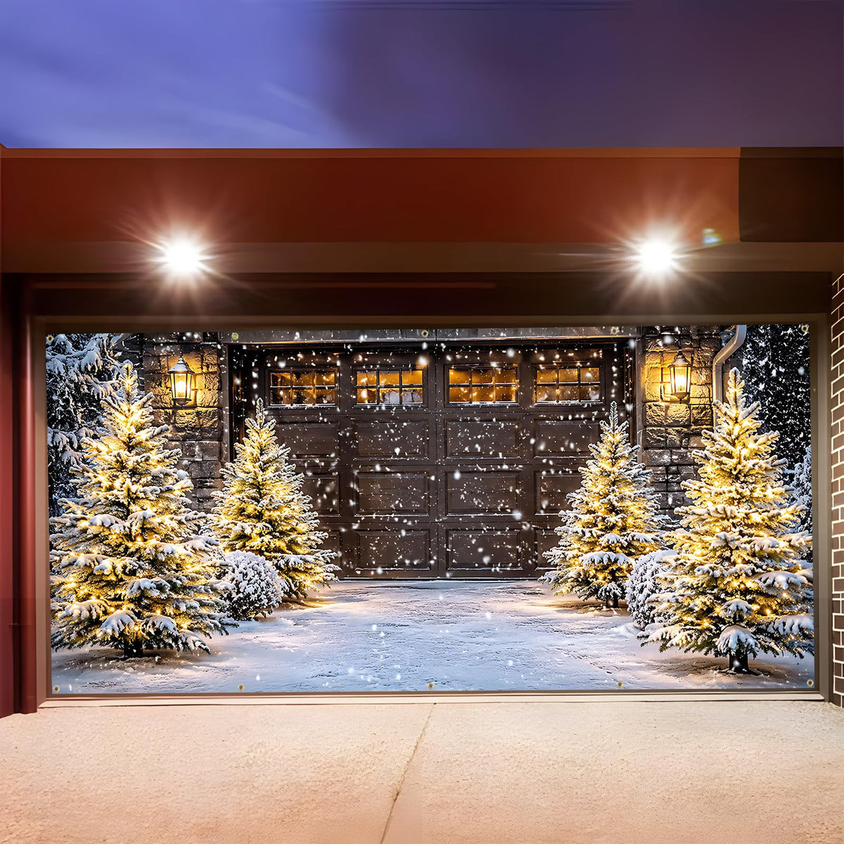 Christmas Snowy Garage Door Cover Banner 6x13FT Winter Xmas Backdrop (Cedar-2)