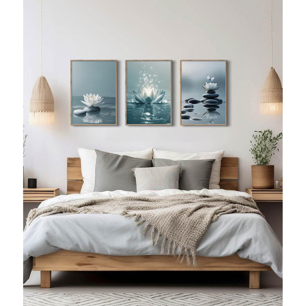 Zen Lotus Flower Canvas Wall Art Decor Spa Meditation Pictures Yoga Poster (Blue Zen Art / 12x16 Inch Unframed)