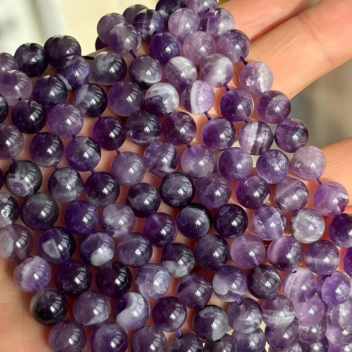 Natural Dreamy Amethyst Beads Round Stone Beads DIY Loose Beads for Jewelry Making Beads 15" (Dreamy Amethyst / 8mm)