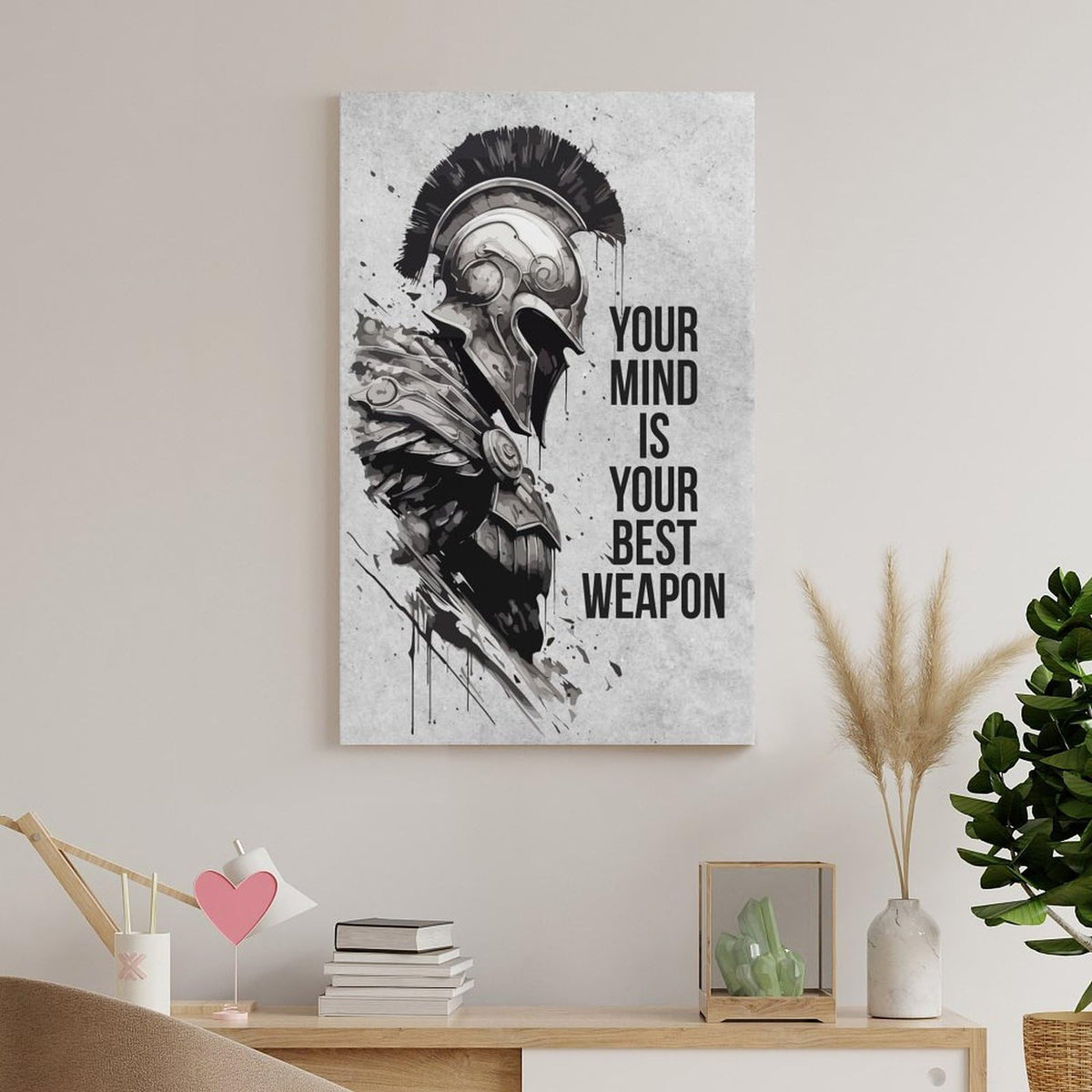 Motivational Quote Spartan Warrior Helmet Art Canvas Printing Wall Art Prints Wall Decor Posters Monochrome Minimalist Nordic Living Room Bedroom Office Gym Mindset Decor 20x30inch (style-39 / 20x30inch(50x75cm) Frame)