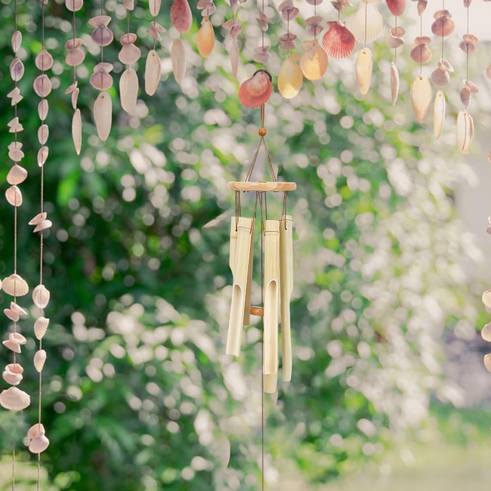 Bamboo Wind Chimes for Outside Handcrafted Wooden Windows Hanging Ornaments Windchime with Deep Tone for Porch Patio Garden Indoor Home Outdoor Decor Lemon Chiffon (Lemon, 770mm long)
