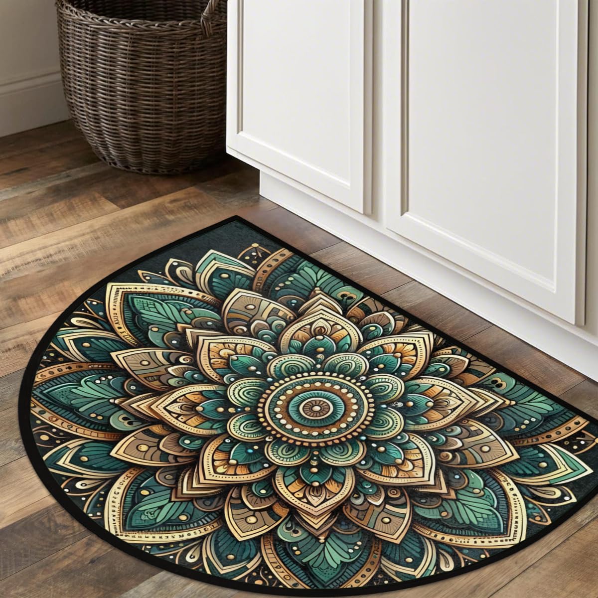 Half Round Doormat Mandala Boho Ethnic Washable Semi Circle Area Rug Non Slip Half Moon Rug Holiday Decor Mat for Indoor Outdoor Bathroom Kitchen Welcome Fireplace Hearth Floor Mat (A02:boho 02)