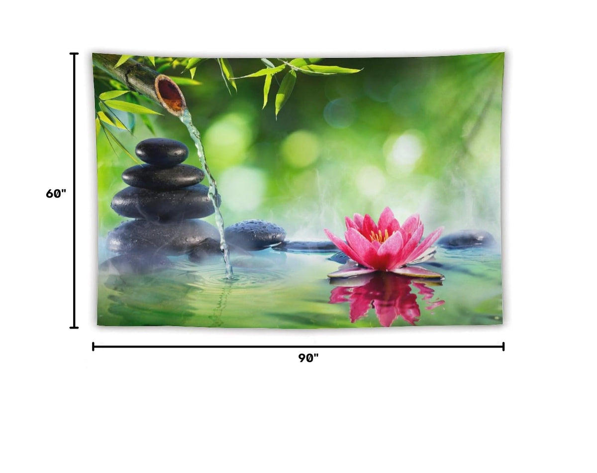 Zen Tapestry Wall Hanging Water Lotus Flower Blossom Stone Bamboo Spa Spiritual Meditation Tapestries Home Decor for Living Room Bedroom Farmhouse Apartment Dorm 60"x90" (60"L x 90"W / Zen-19)