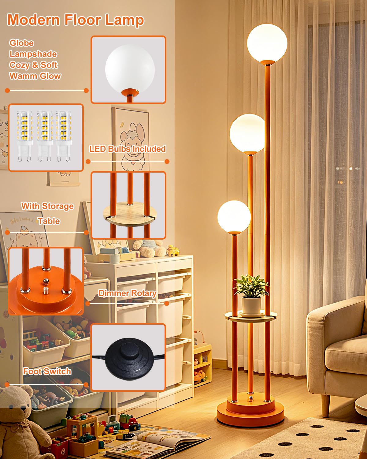 Orange Globe Floor Lamp 3 (A-Orange)