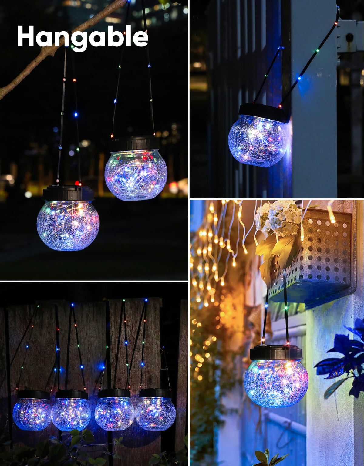 Solar Lantern Solar Lights Outdoor Waterproof 6 (Black Cap RGB Light / 6 Pack)